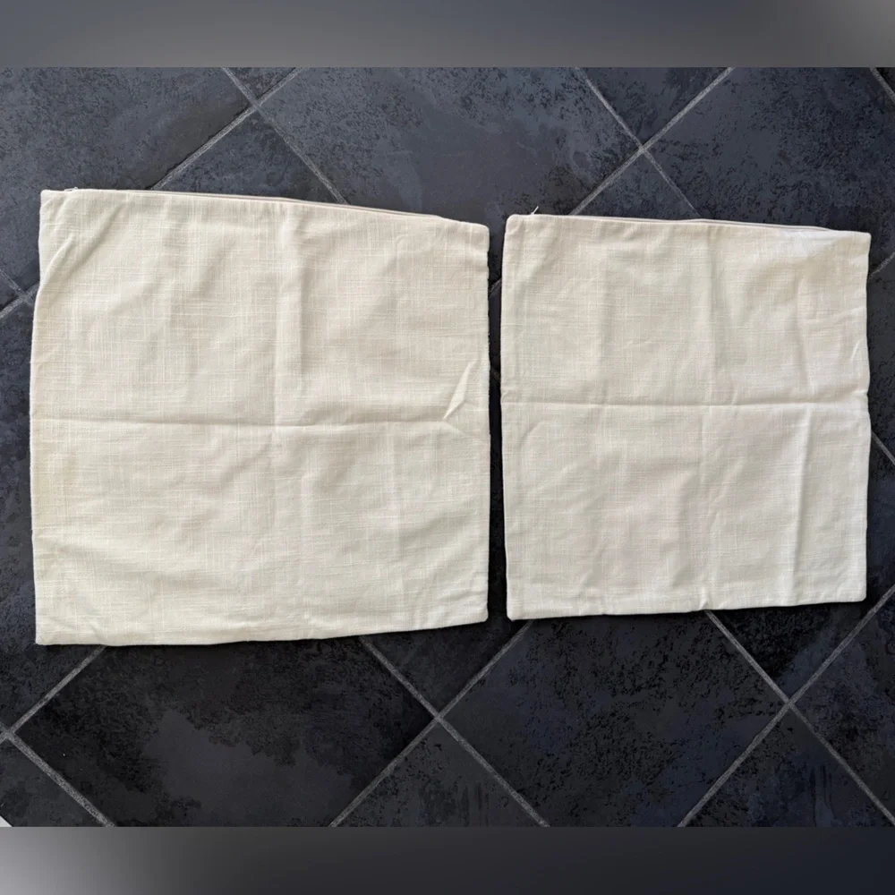 Crate&Barrel-Two Gray/Creams 20”x 20” Embroidered Decorative Pillow Covers